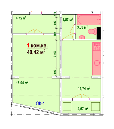 1-кімнатна 40.42 м² в ЖК Козак Сіті від забудовника, Запоріжжя