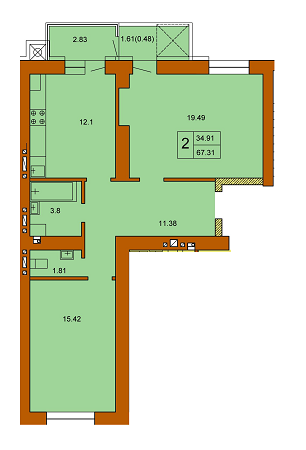2-комнатная 67.31 м² в ЖК Кленовий Парк от 13 800 грн/м², г. Трускавец
