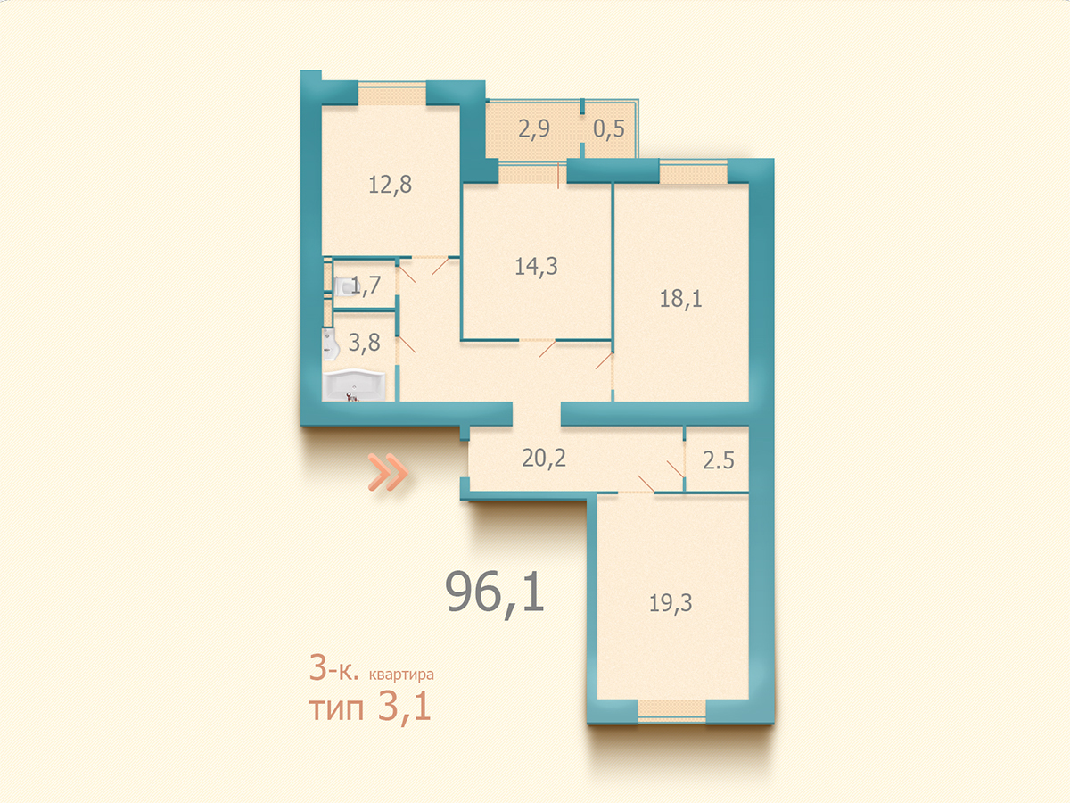 3-комнатная 96.1 м² в ЖК Козацкий от застройщика, Киев