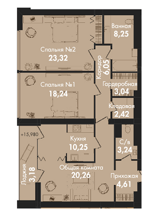 3-кімнатна 102.86 м² в ЖК Кокос Авеню від 16 000 грн/м², м. Южне