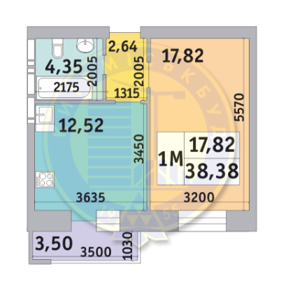 1-кімнатна 38.38 м² в ЖК Коломіївський від 24 871 грн/м², Київ