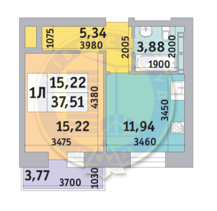 1-кімнатна 37.51 м² в ЖК Коломіївський від 24 871 грн/м², Київ