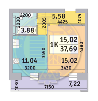 1-кімнатна 37.69 м² в ЖК Коломіївський від 24 871 грн/м², Київ