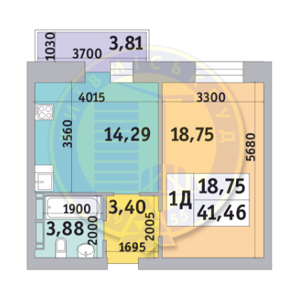 1-кімнатна 41.46 м² в ЖК Коломіївський від 24 871 грн/м², Київ