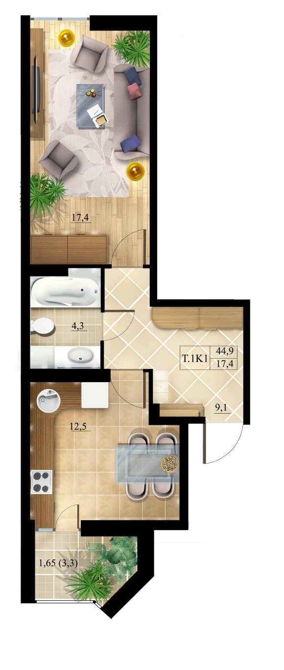 1-кімнатна 44.9 м² в ЖК Комфорт Таун від забудовника, Київ