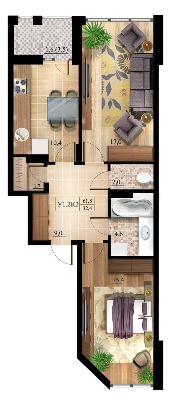 2-комнатная 61.8 м² в ЖК Комфорт Таун от застройщика, Киев