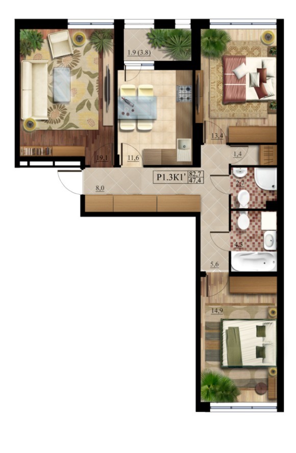 3-кімнатна 82.7 м² в ЖК Комфорт Таун від забудовника, Київ