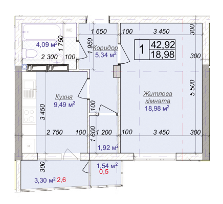 1-кімнатна 42.92 м² в ЖК Діамант від 11 500 грн/м², м. Бровари