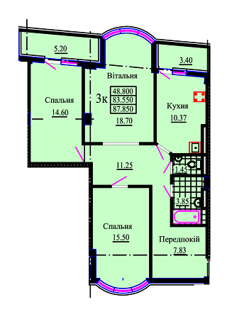 3-кімнатна 87.85 м² в ЖК Львівський дворик від забудовника, Львів