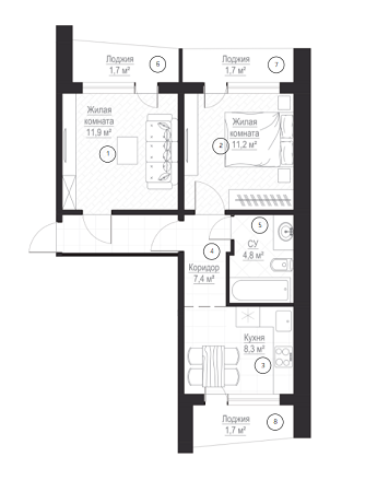 2-кімнатна 48.8 м² в ЖК Металіст від 17 550 грн/м², Харків