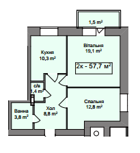 2-кімнатна 57.7 м² в ЖК Мінський від забудовника, Київ