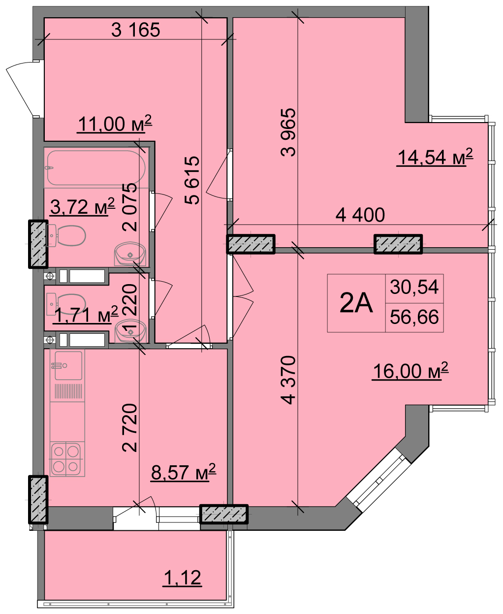 2-кімнатна 56.66 м² в ЖК Мозаїка від забудовника, Київ