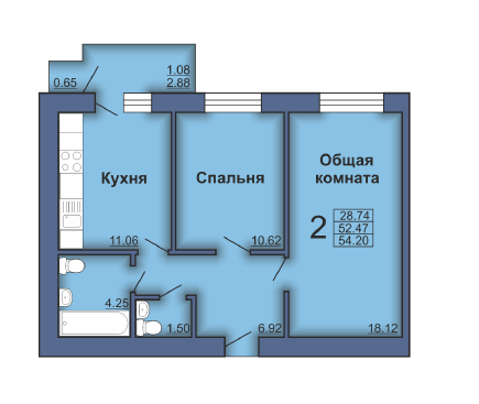 2-комнатная 54.2 м² в ЖК по бул. Боровиковського, 4 от 11 500 грн/м², Полтава