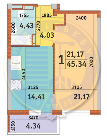 1-кімнатна 45.34 м² в ЖК Голосіївський дворик від 24 520 грн/м², Київ