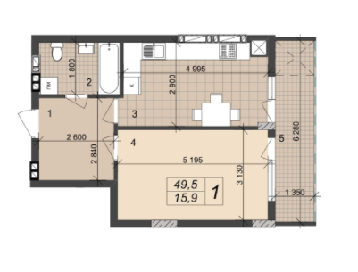 1-кімнатна 49.5 м² в ЖК на вул. Врубеля, 42А від 15 000 грн/м², Львів