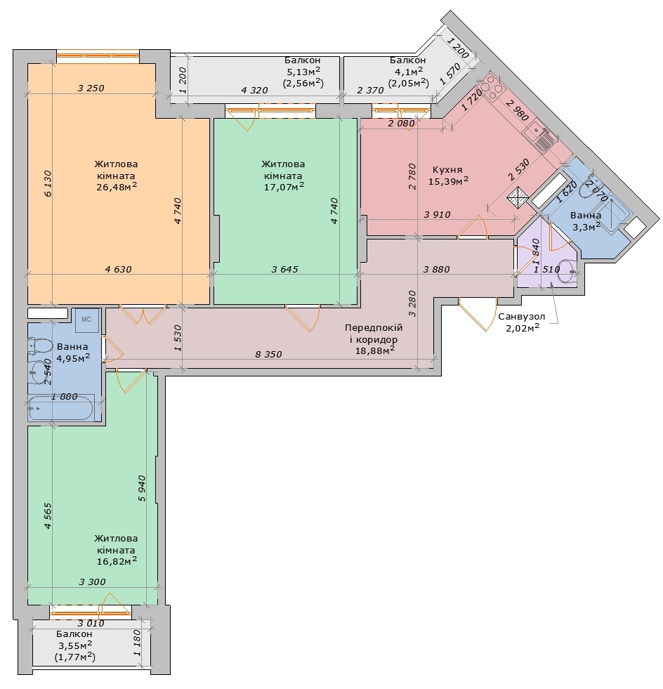 3-комнатная 115.67 м² в ЖК на вул. Грушевського (Котовського), 110 от 14 400 грн/м², Черкассы