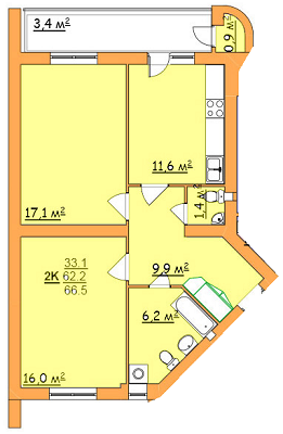 2-комнатная 66.5 м² в ЖК на ул. Джона Леннона, 37 от застройщика, Львов
