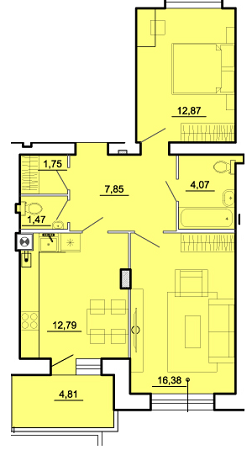 2-комнатная 61.99 м² в ЖК на вул. Залізнична, 40 от застройщика, г. Броды