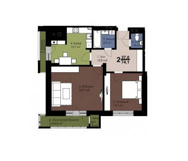 2-комнатная 74.1 м² в ЖК на ул. Замарстыновская, 79 от 19 650 грн/м², Львов
