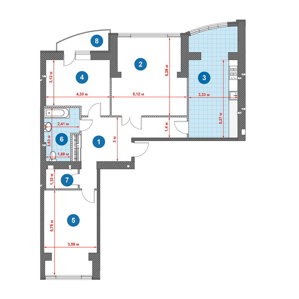 3-комнатная 111.6 м² в ЖК на ул. Игоря Сердюка, 19 от 13 120 грн/м², г. Кременчуг