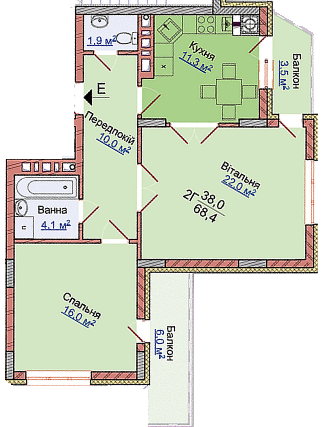 2-комнатная 68.4 м² в ЖК на ул. Медовой Пещеры, 40 от застройщика, Львов