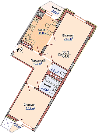 2-комнатная 64.8 м² в ЖК на ул. Медовой Пещеры, 40 от застройщика, Львов