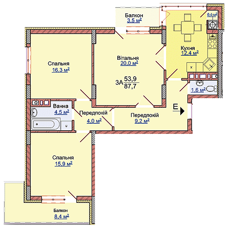 3-комнатная 87.7 м² в ЖК на ул. Медовой Пещеры, 40 от 15 770 грн/м², Львов