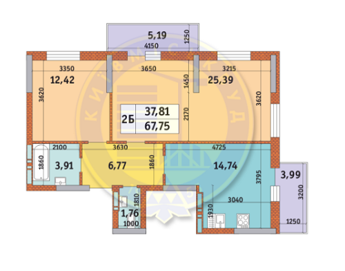 2-комнатная 67.75 м² в ЖК на ул. Просвещения, 14 от застройщика, Киев