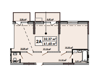 2-комнатная 61.6 м² в ЖК на ул. Просвещения, 14 от застройщика, Киев