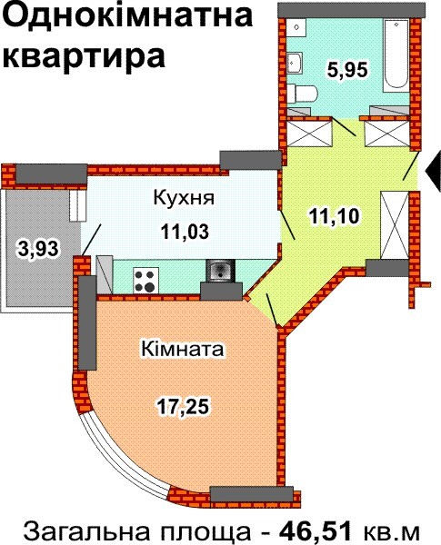 1-кімнатна 46.51 м² в ЖК на вул. Ревуцького, 7В від забудовника, Київ