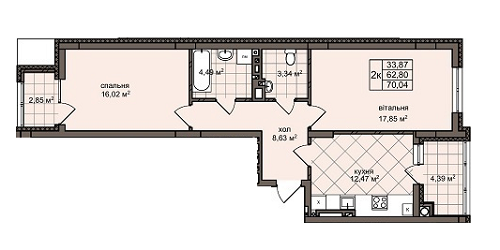 2-кімнатна 70.31 м² в ЖК на вул. Скрипника / вул. Освицька від забудовника, Львів
