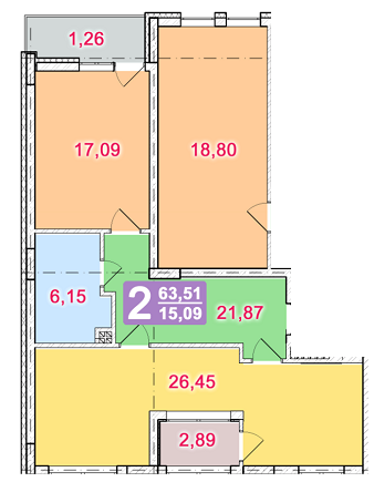 2-кімнатна 63.51 м² в ЖК на вул. Уляни Кравченко, 13 від забудовника, Львів