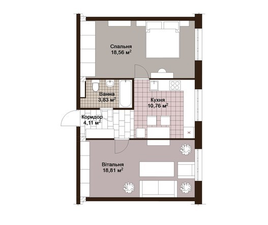 2-кімнатна 56.07 м² в ЖК на вул. Чорновола, 7 від забудовника, м. Новий Розділ