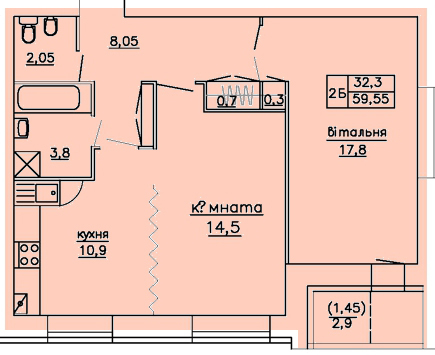 2-кімнатна 59.55 м² в ЖК Над ставом від 11 000 грн/м², Тернопіль