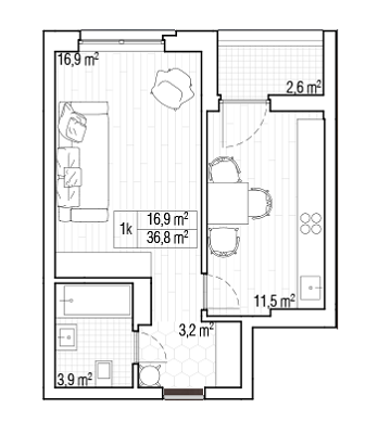 1-кімнатна 36.8 м² в ЖК San Francisco Creative House від 26 330 грн/м², Київ