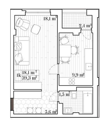 1-кімнатна 39.3 м² в ЖК San Francisco Creative House від 26 330 грн/м², Київ