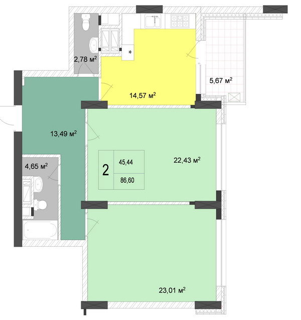 2-комнатная 86.6 м² в ЖК Новопечерские Липки от 65 090 грн/м², Киев