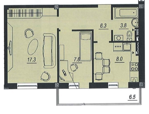 2-кімнатна 49.7 м² в ЖК Новий Люстдорф від 20 770 грн/м², Одеса