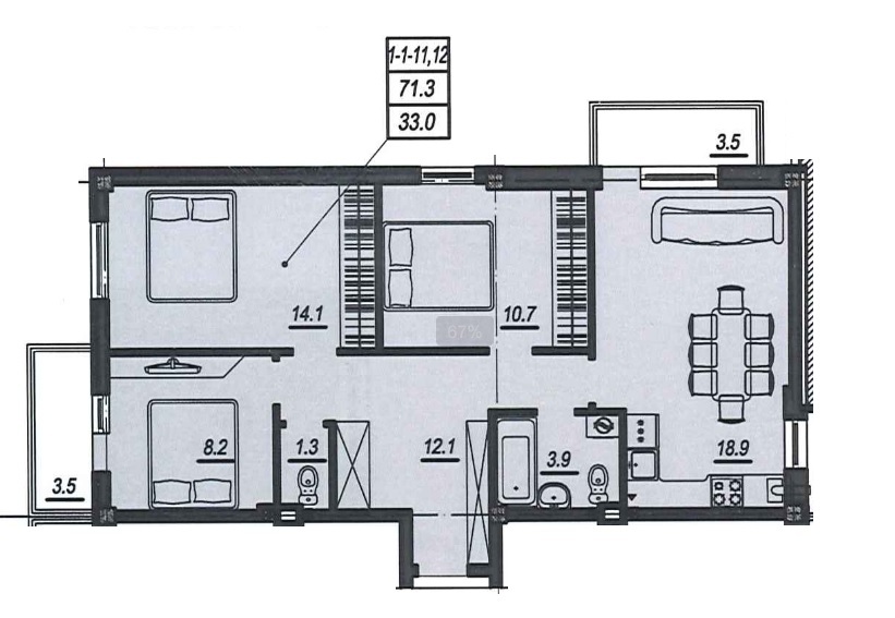 3-кімнатна 71.3 м² в ЖК Новий Люстдорф від забудовника, Одеса