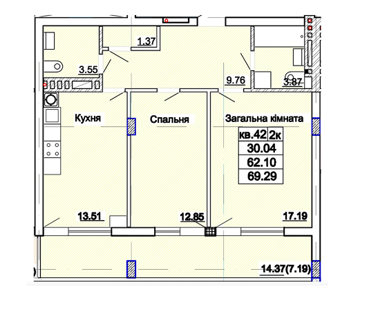 2-кімнатна 69.29 м² в ЖК Парк Авеню від 36 700 грн/м², Львів