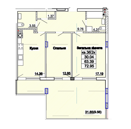 2-кімнатна 72.95 м² в ЖК Парк Авеню від 25 200 грн/м², Львів