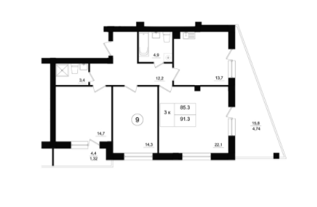 3-кімнатна 91.3 м² в ЖК Парк Фонтанів від 19 550 грн/м², с. Фонтанка