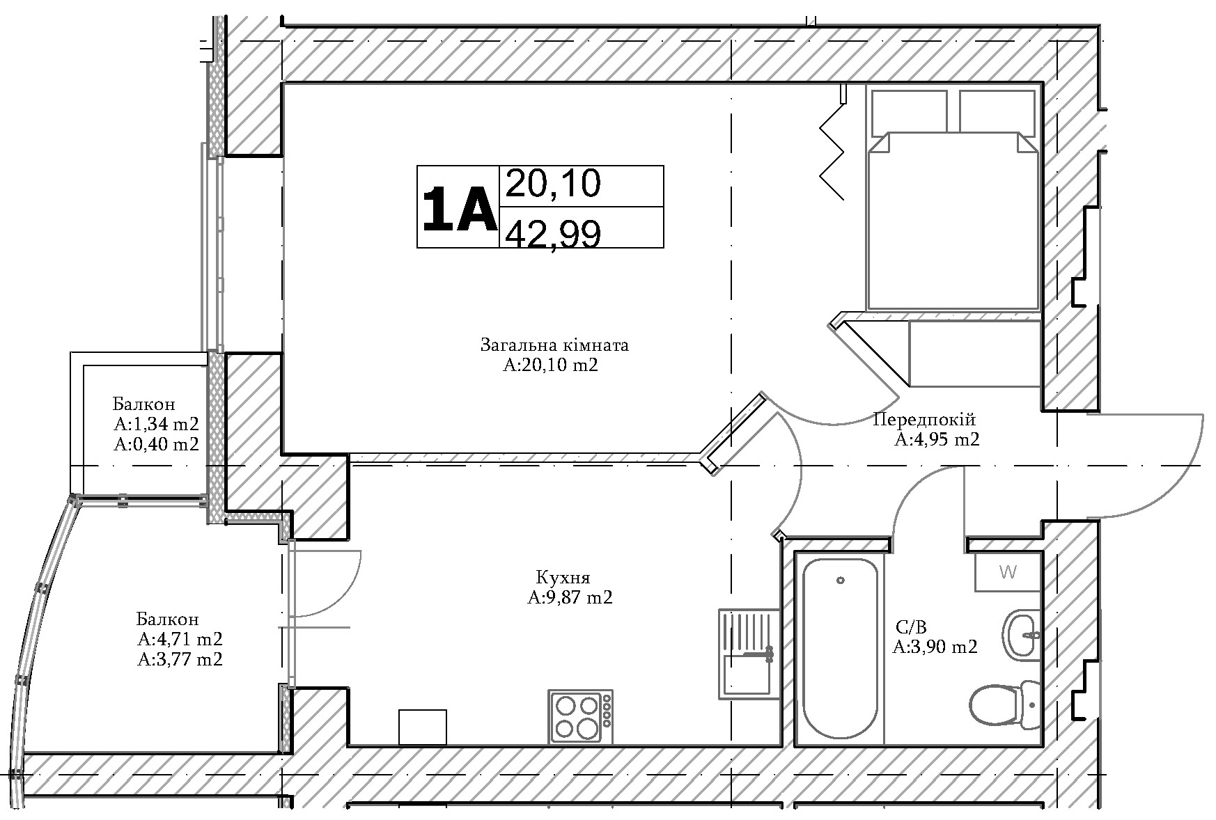 1-комнатная 42.99 м² в ЖК Паркова Оселя от 14 500 грн/м², г. Буча