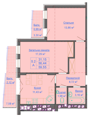 2-кімнатна 58.55 м² в ЖК Паркові Вежі від забудовника, Львів