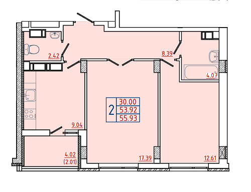 2-кімнатна 55.93 м² в ЖК Кольоровий бульвар від забудовника, м. Чорноморск