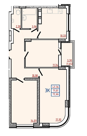 3-кімнатна 72.66 м² в ЖК Кольоровий бульвар від 15 150 грн/м², м. Чорноморск