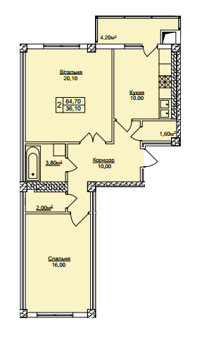 2-комнатная 64.7 м² в ЖК Погулянка от 18 900 грн/м², Львов