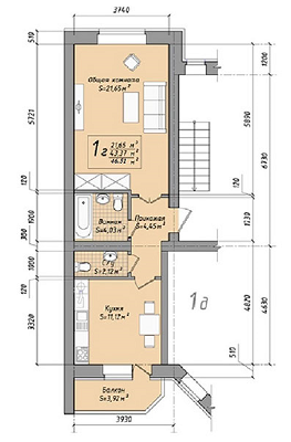 1-комнатная 46.51 м² в ЖК Подкова от 23 150 грн/м², с. Крюковщина