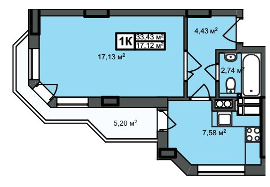 1-кімнатна 33.43 м² в ЖК Прованс Хаус від забудовника, с. Петропавлівська Борщагівка