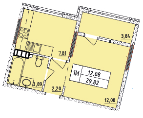 1-кімнатна 29.82 м² в ЖК Район від 18 000 грн/м², Київ